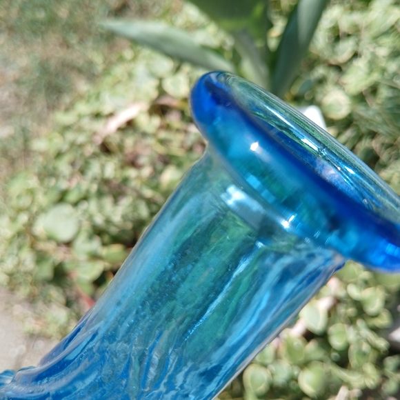 VTG. "EMPOLI" 21" ICY BLUE DIAMOND DESIGN & STOPPER GENIE GLASS BOTTLE - Picture 4 of 6
